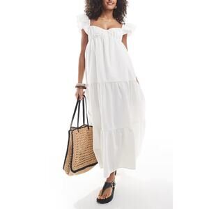 The Frolic Cream Frill Detail Tie Back Tiered Maxi Dress UK 10 | US Size 6